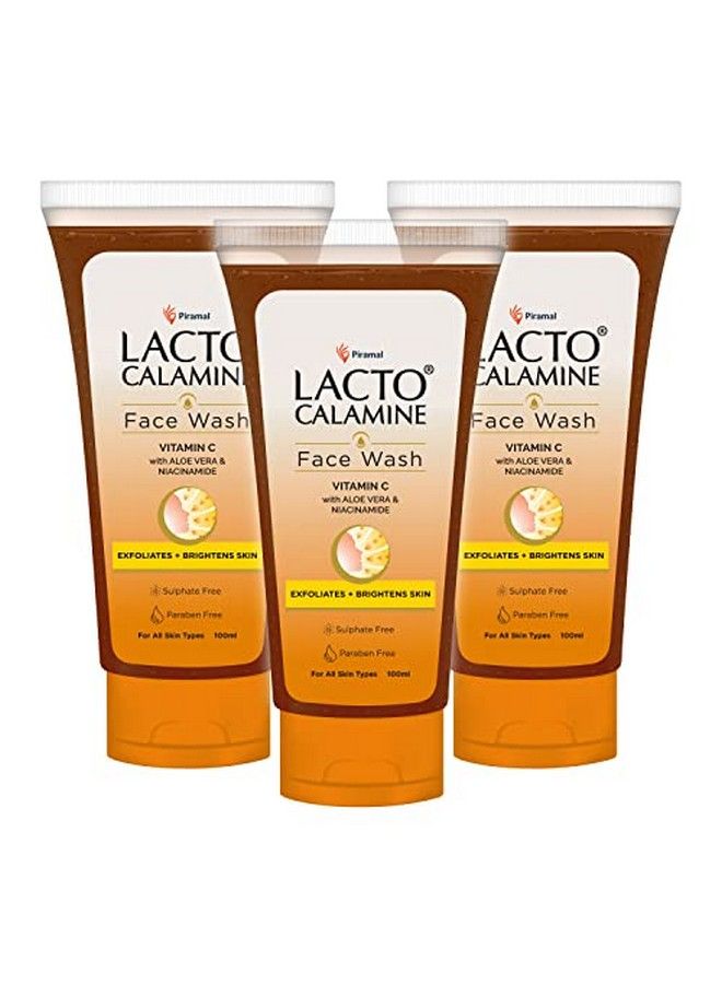 Vitamin C Face Wash With Aloe Vera & Niacinamide For Bright And Glowing Skin; Exfoliates Skin Reduces Pigmentation No Parabens No Sulphates (100 Ml * Pack Of 3) Orange