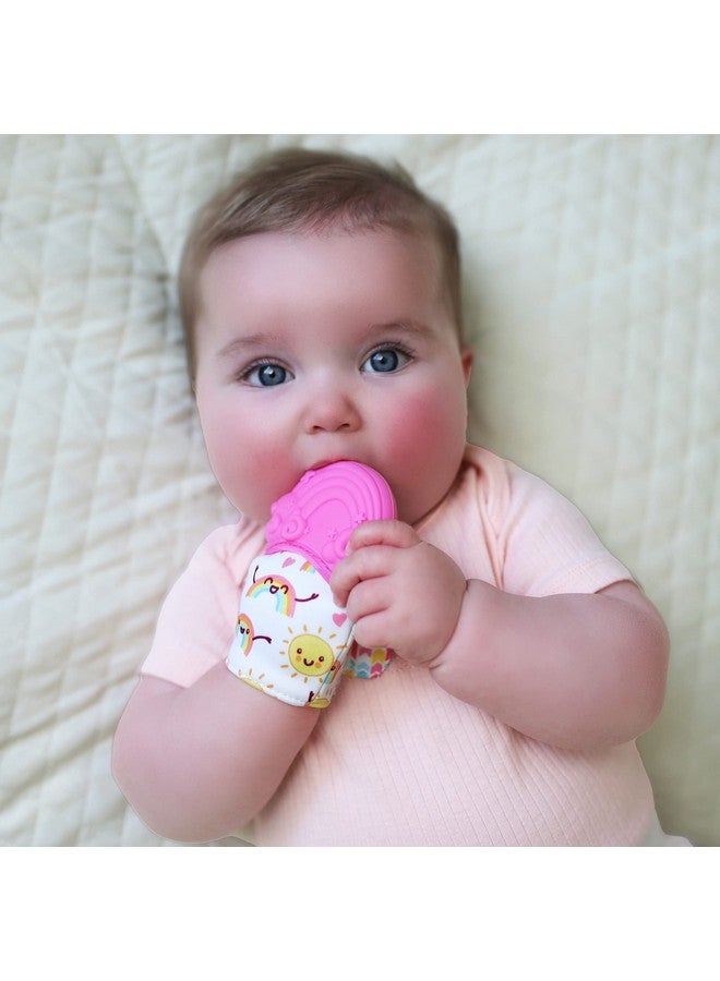 Nuby Happy Hands Silicone Teething Mitten: 3M+ Rainbow Pink (80725)