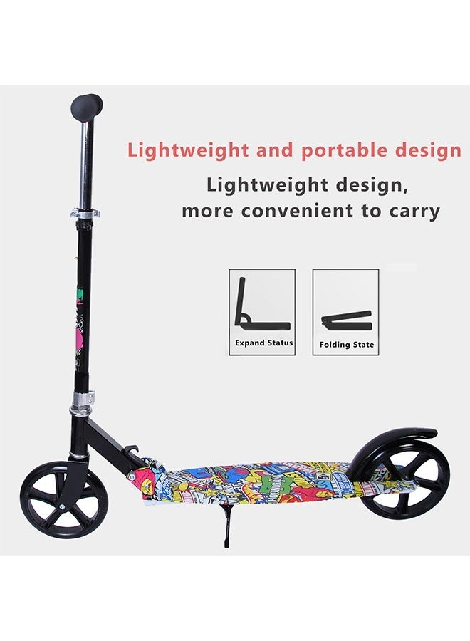 Folding Scooter 2 Wheels 7-15 Years Old Kick Scooter for Kids Adjustable Height & Handlebars with Kickstand Lightweight Aluminum Frame