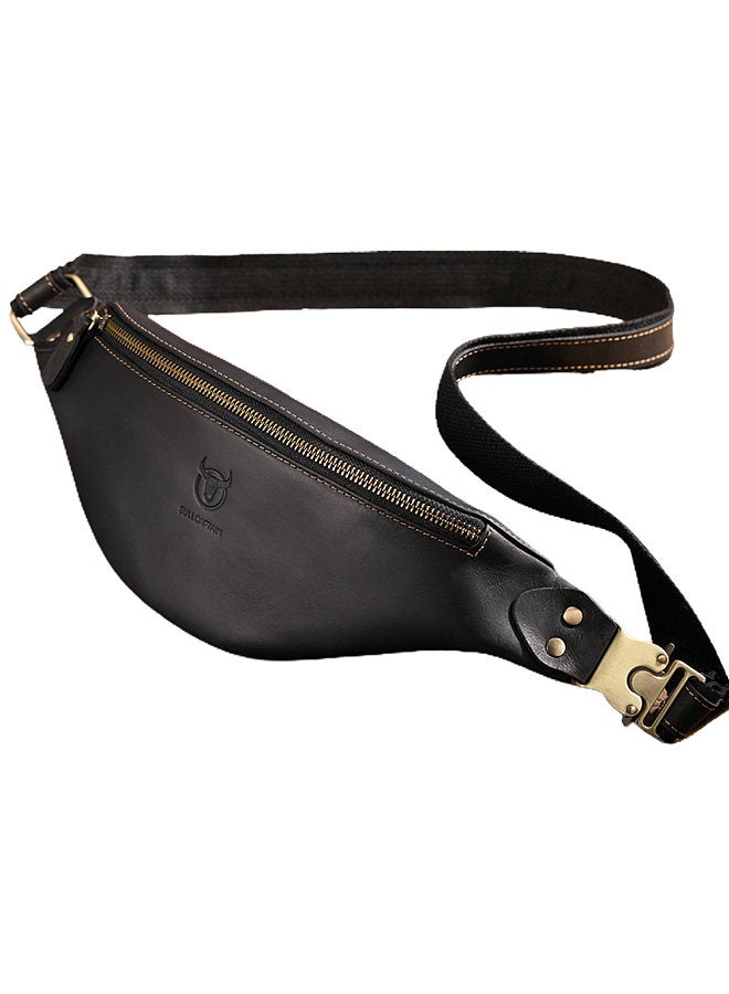 Genuine Leather Waist Pack Men Cowhide Crossbody Belt Bag Shoulder Bag Black