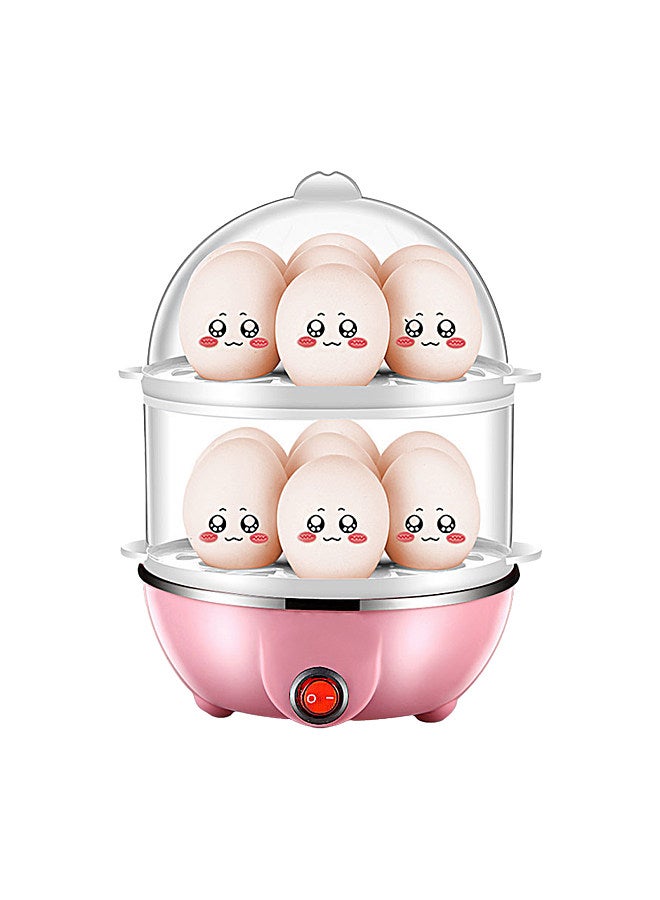 Double Layer Egg Cooker 14 Egg Capacity Hard Boiled Egg Cooker Anti-dry Electric Egg Boiler with 40mL Measuring Cup Steam Vegetables