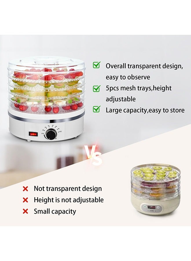 Food Dehydrator Machine Dehydrators For Food And Jerky 5 Trays Adjustable Temperature Control Multi-Funtional Dryer For Preserve Jerky, Fruits, Vegetables, Meat, Herbs, Flowers, Dog Treats