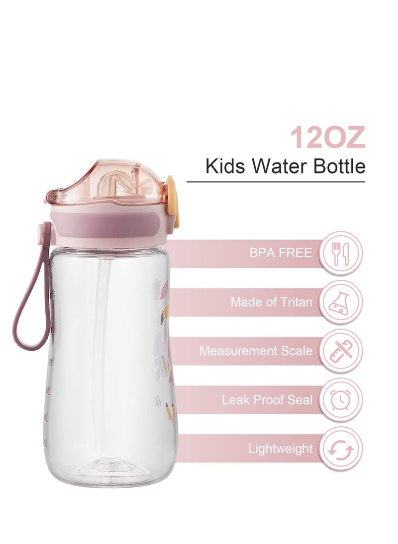 Kids Water Bottle with Straw 350ml, Leak Proof BPA Free 12oz Toddler Drinking for Boys and Girls to Schools, Travel Hiking (Pink)