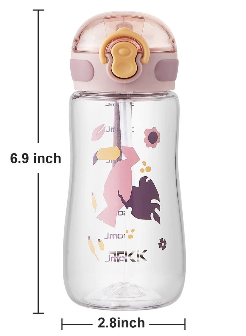 Kids Water Bottle with Straw 350ml, Leak Proof BPA Free 12oz Toddler Drinking for Boys and Girls to Schools, Travel Hiking (Pink)