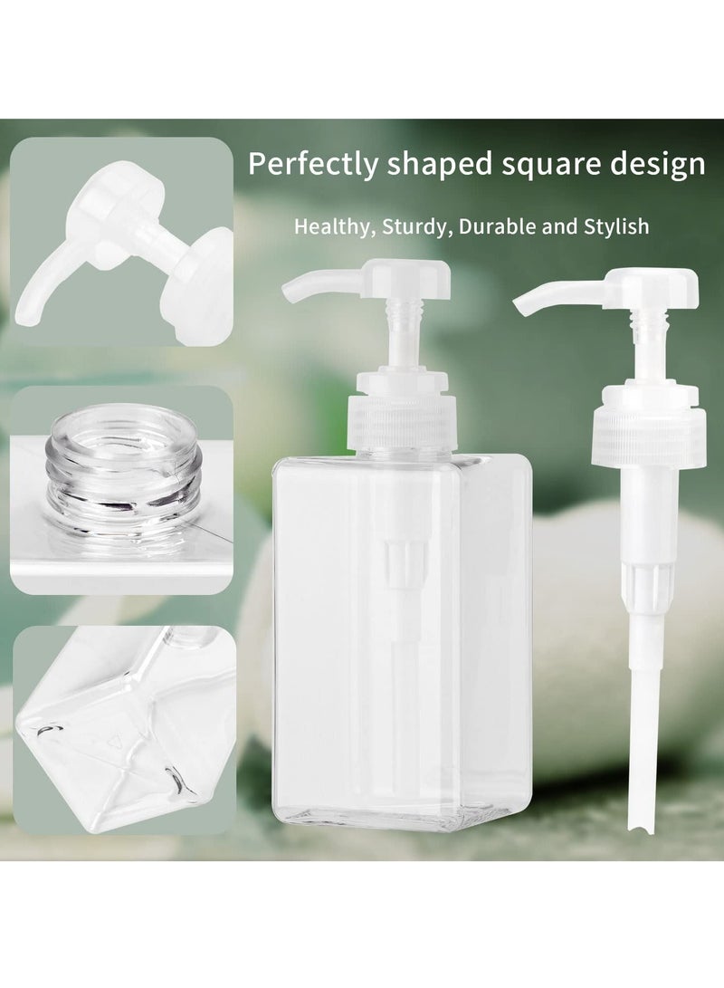 Pump Bottle Dispenser Refillable Square Plastic Lotion Empty for Essential Oil Soap Shampoo, Bathroom Kitchen Travel , 2Pack 450ml Clear