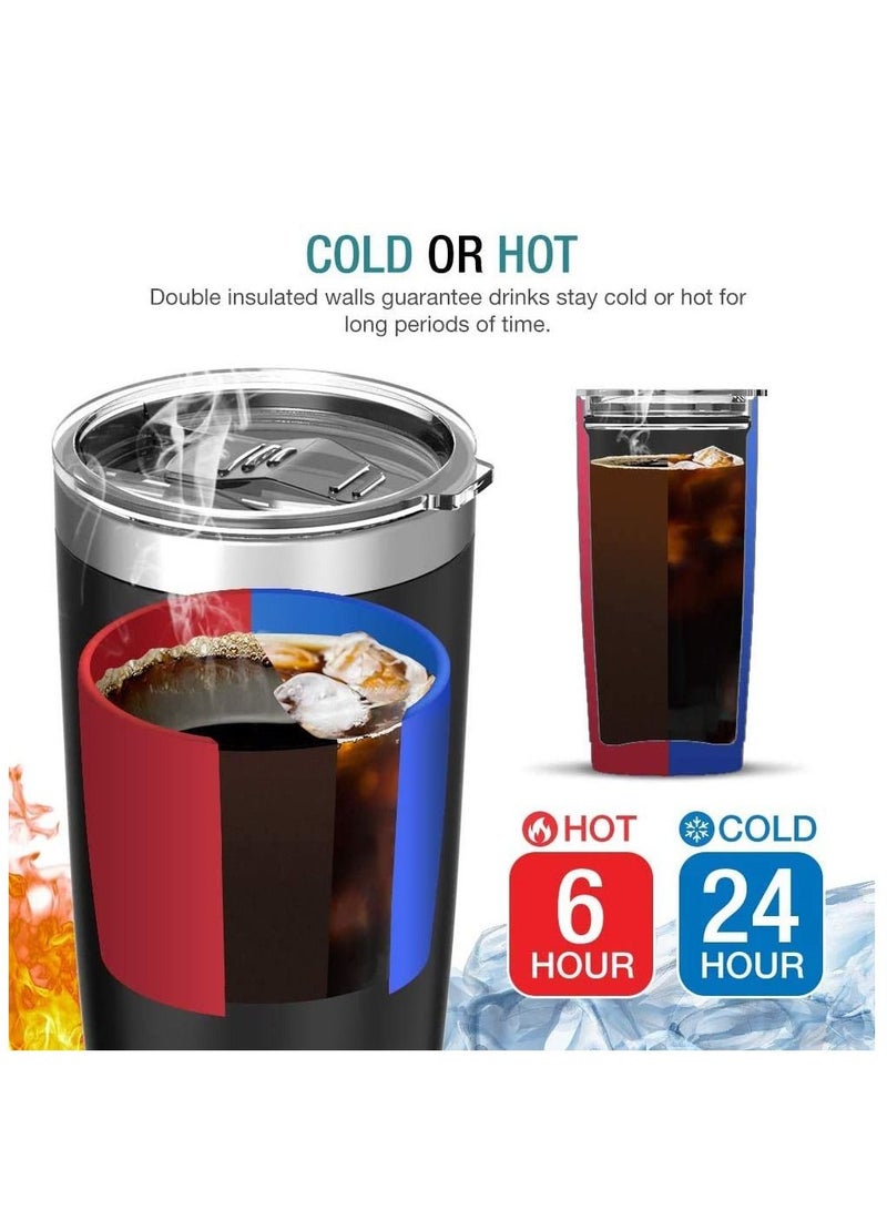 Stainless Steel Vacuum Insulated Cup With Lid, Cup, Double-Layer Water Coffee 20 OZ(567.0 g) Straw And Brush, Suitable For Home, Office, Ice Hot Drinks (Black)