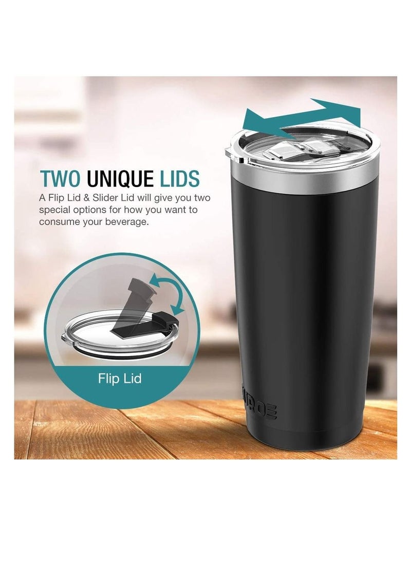 Stainless Steel Vacuum Insulated Cup With Lid, Cup, Double-Layer Water Coffee 20 OZ(567.0 g) Straw And Brush, Suitable For Home, Office, Ice Hot Drinks (Black)