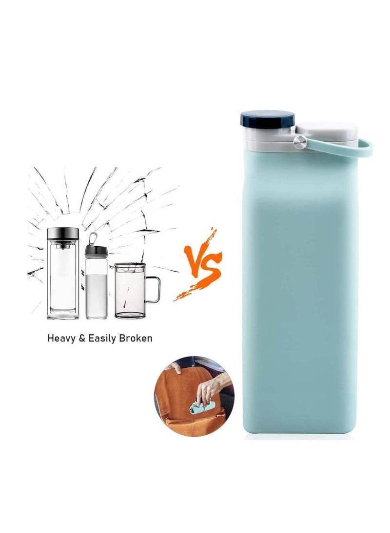 Collapsible Water Bottle Foldable BPA Free for Travel Sports Bottles with Triple Leak Proof Lightweight 20oz (Blue)