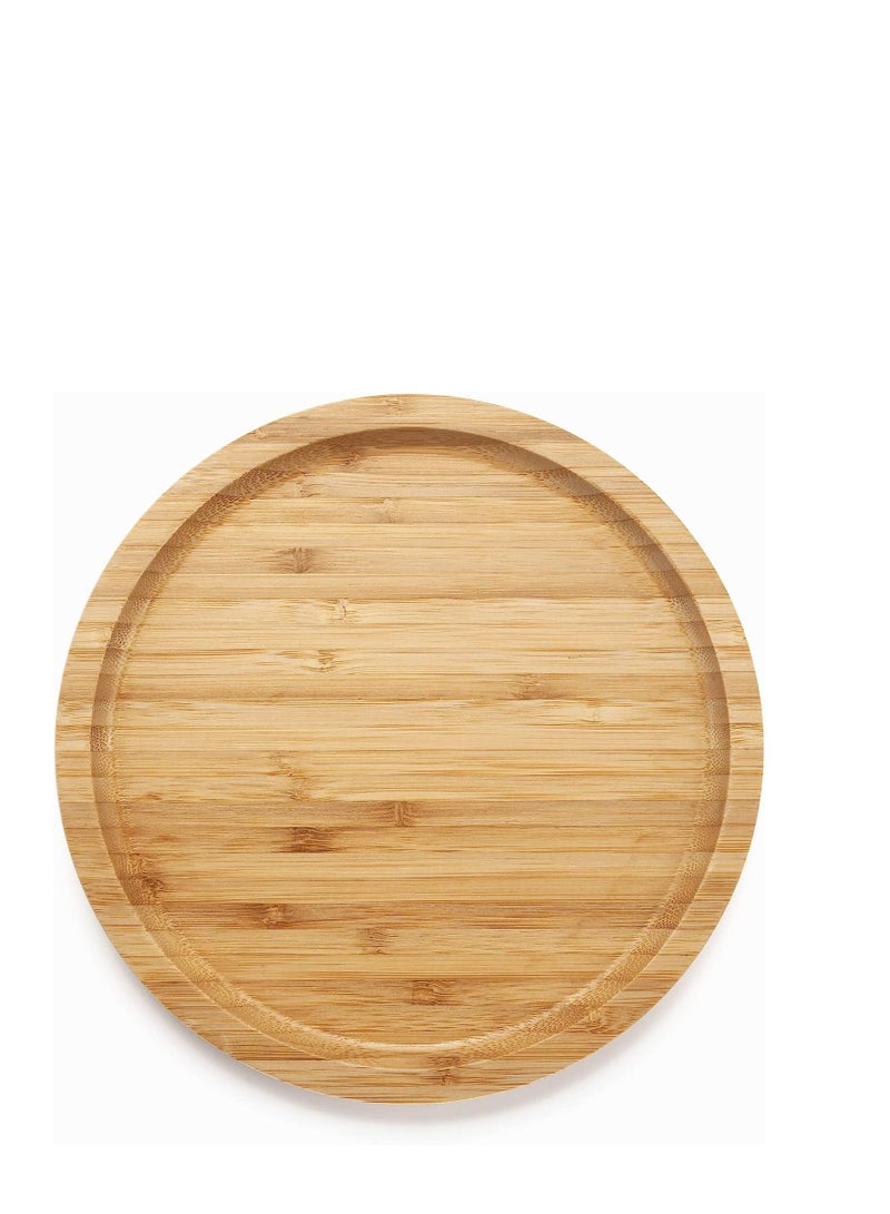 Round Bamboo Tray, Wood Plates, Wooden Serving Platter, Fruit, Bread, Salad Plate, Charcuterie Board, for Dining / Coffee Table, 7.9 inch, 1 Pcs