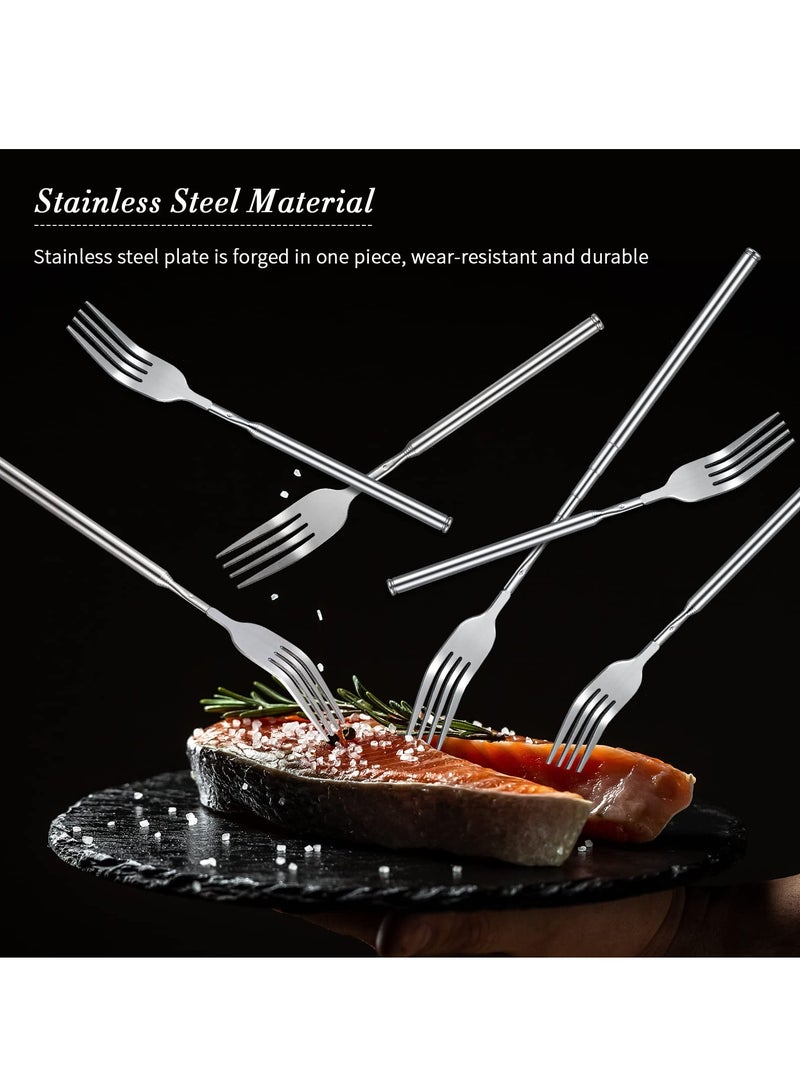 2 Pcs Dinner Extendable Fork Stainless Steel Adjustable BBQ Telescopic Extendable Dinner Fruit Dessert Long Handle Fork Cutlery Anti Rust Sturdy for Cooking Toasting Sausage Vegetable, 8.46-21.65 Inch