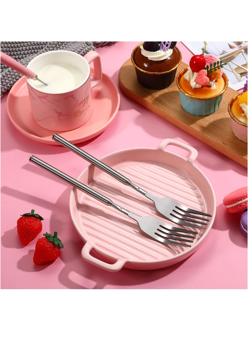 2 Pcs Dinner Extendable Fork Stainless Steel Adjustable BBQ Telescopic Extendable Dinner Fruit Dessert Long Handle Fork Cutlery Anti Rust Sturdy for Cooking Toasting Sausage Vegetable, 8.46-21.65 Inch