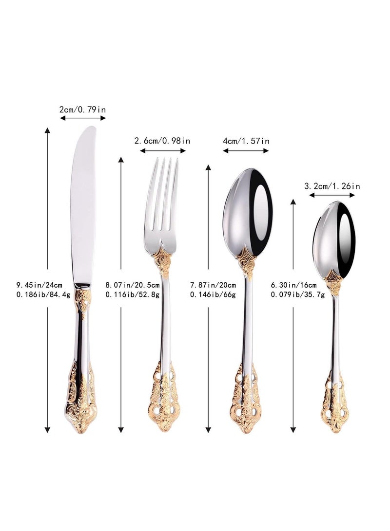 Gorgeous Cutlery Set Part Gold Knife Fork Spoon Stainless Steel Flatware Silverware 24 Pieces Tableware Service for 6 Packed in a Gift Box Dishwasher Safe Antipasto Cappuccino