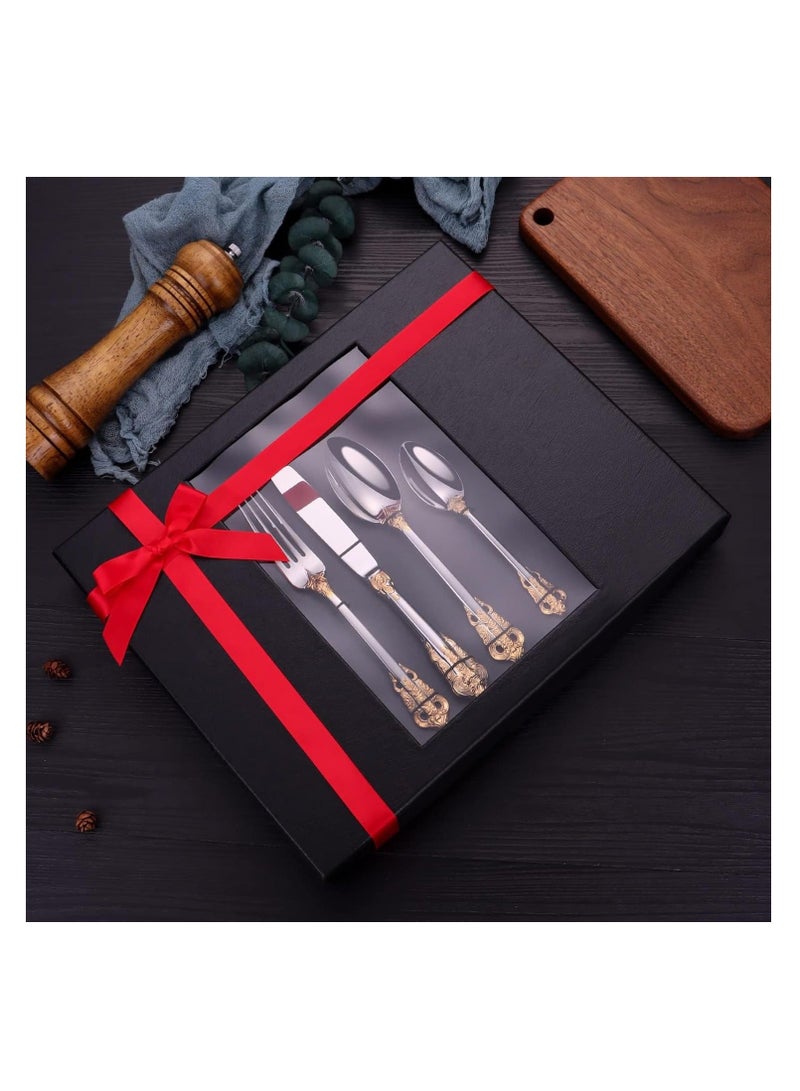 Gorgeous Cutlery Set Part Gold Knife Fork Spoon Stainless Steel Flatware Silverware 24 Pieces Tableware Service for 6 Packed in a Gift Box Dishwasher Safe Antipasto Cappuccino