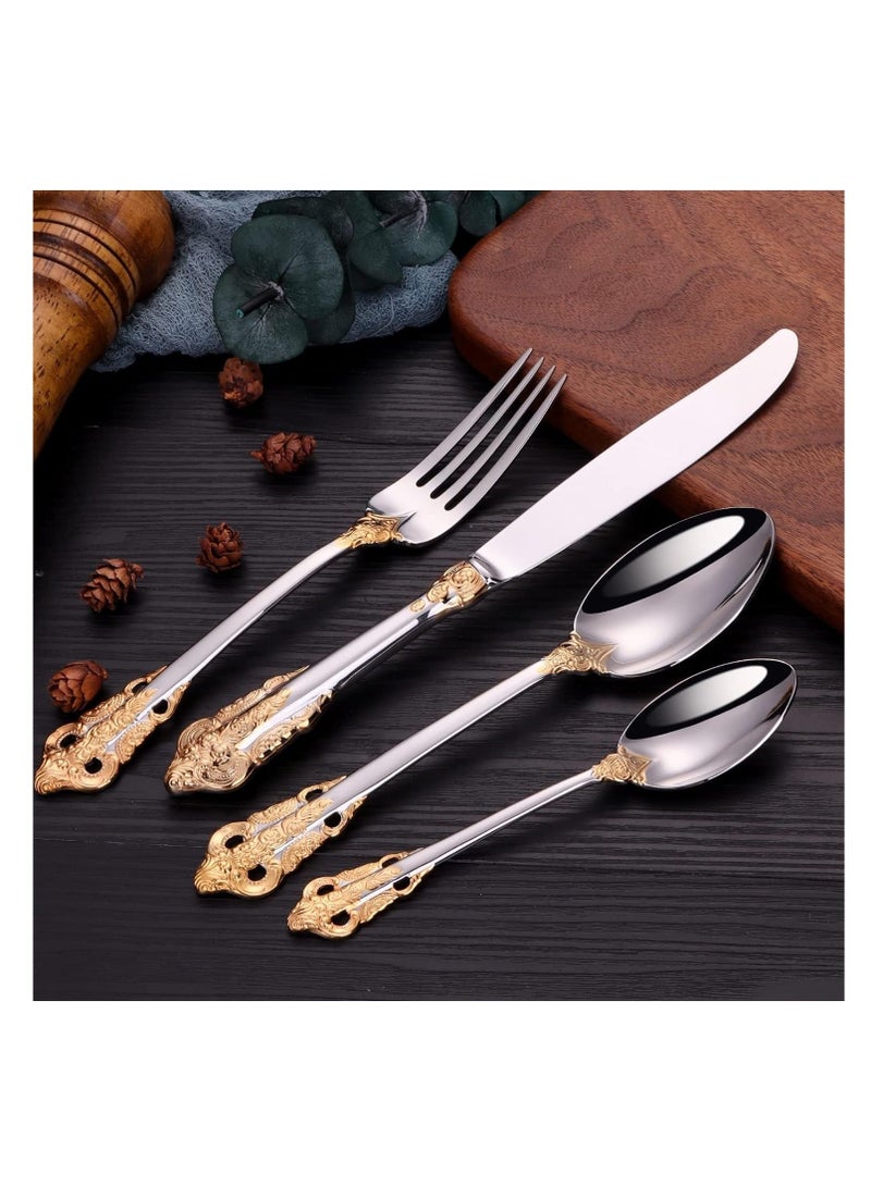 Gorgeous Cutlery Set Part Gold Knife Fork Spoon Stainless Steel Flatware Silverware 24 Pieces Tableware Service for 6 Packed in a Gift Box Dishwasher Safe Antipasto Cappuccino