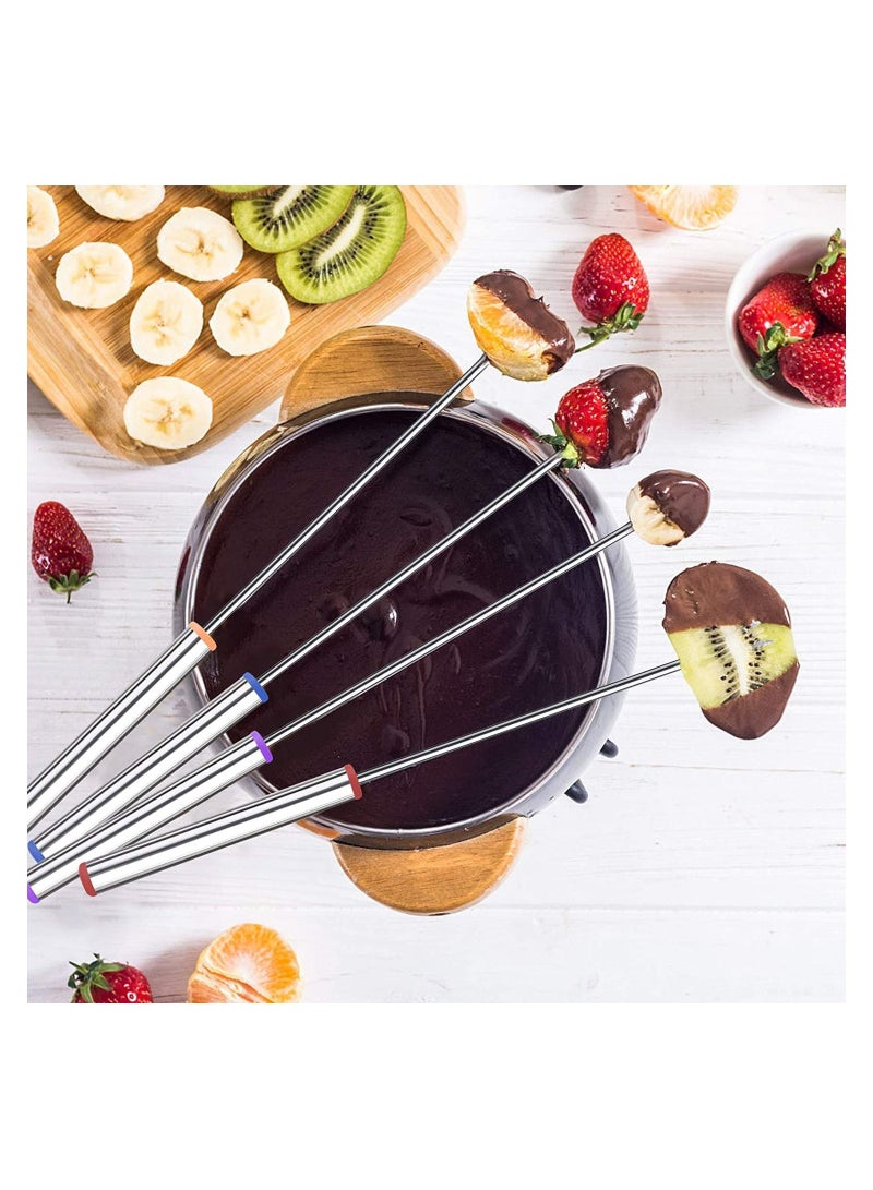 Stainless Steel Fondue Forks, 6 Pack 9.5 Inch Color-Coded Cheese Fork Fruit Forks with Heat-blocking Handle for Chocolate Fountain Hot Pot Barbecue Marshmallows