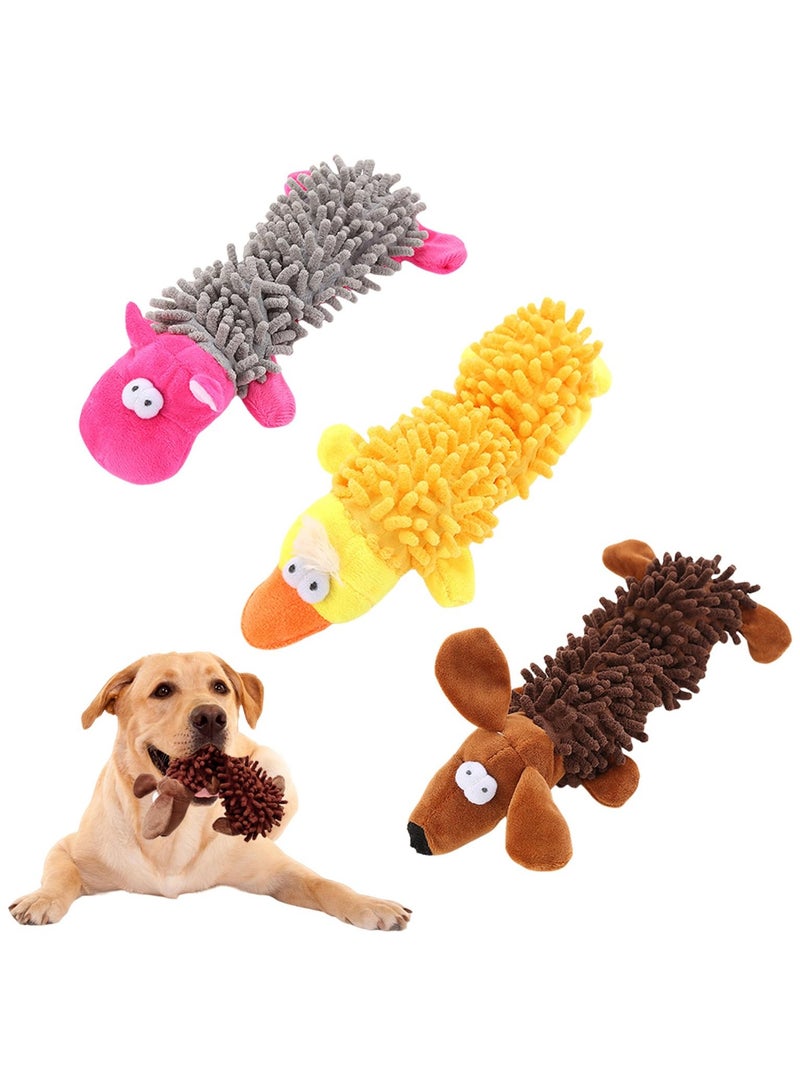 Dog Squeaky Toys, 3 PCS Plush Dogs Chew Toy Interactive Dog Toys for Small Medium Large Breed, Assorted Colors  Funny Style Will Entertain Your Dog for Hours