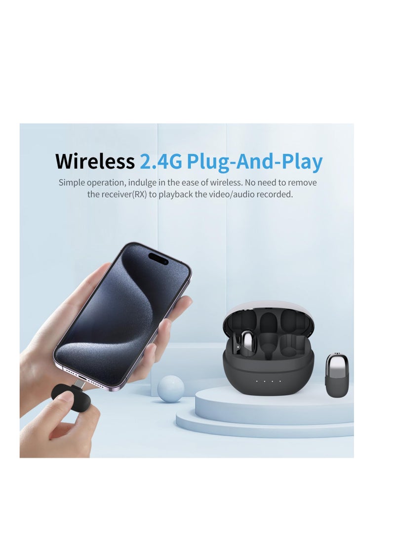 Wireless Lavalier Microphone, Professional Mini Lapel Mic 2.4Ghz for USB C, Noise Reduction Wireless Microphone, for Live Streaming YouTube TikTok Vlog Interviews Video, Black