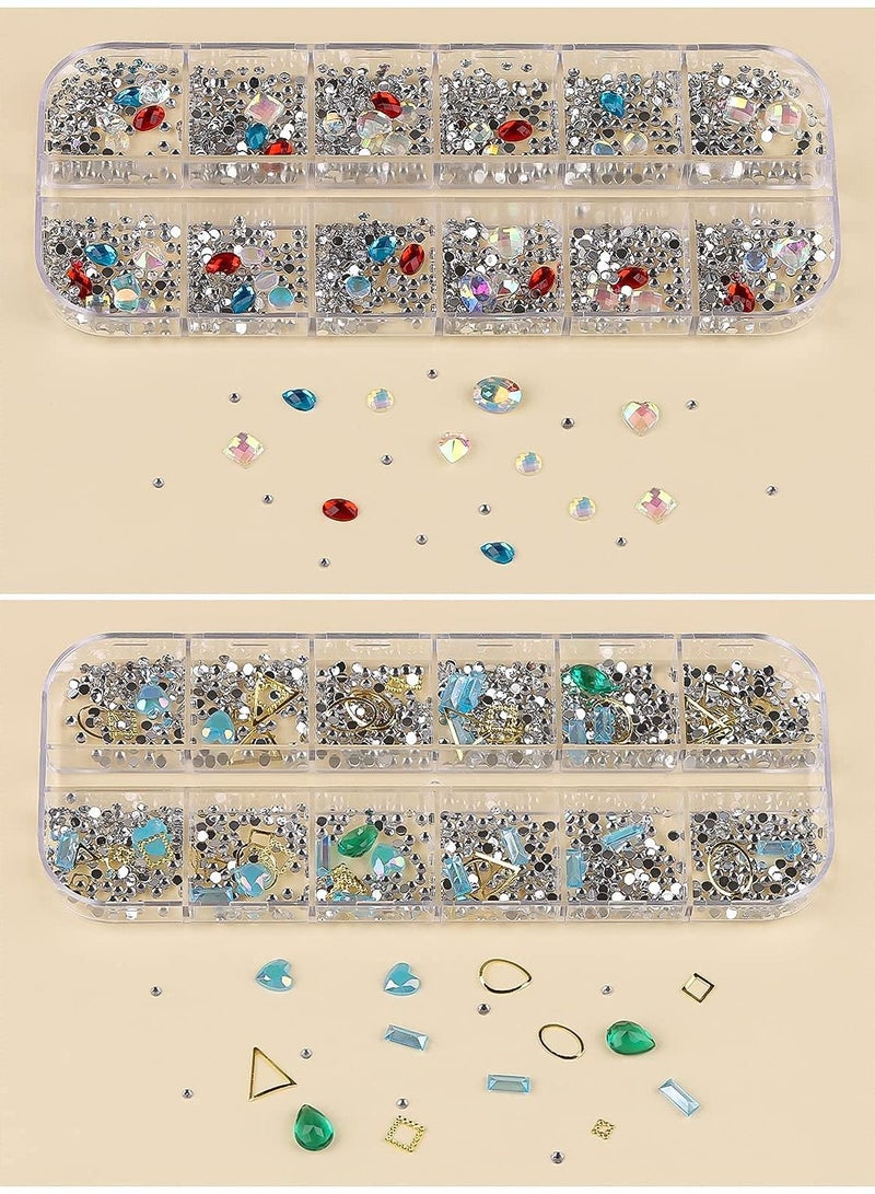 Nail Art Diamonds Rhinestones 3D Mix-shape pearl Crystals Beads Big Gem Jewels Studs Metal Rivets for DIY Design Decorations 6 Boxes