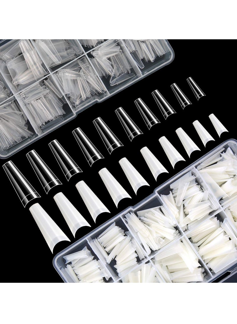 1000PCS Long Stiletto Nail Tips Acrylic Nails Artificial Half False Flake 10sizes with Clear Plastic Cases for Salon Shop Diy Art Ballerina