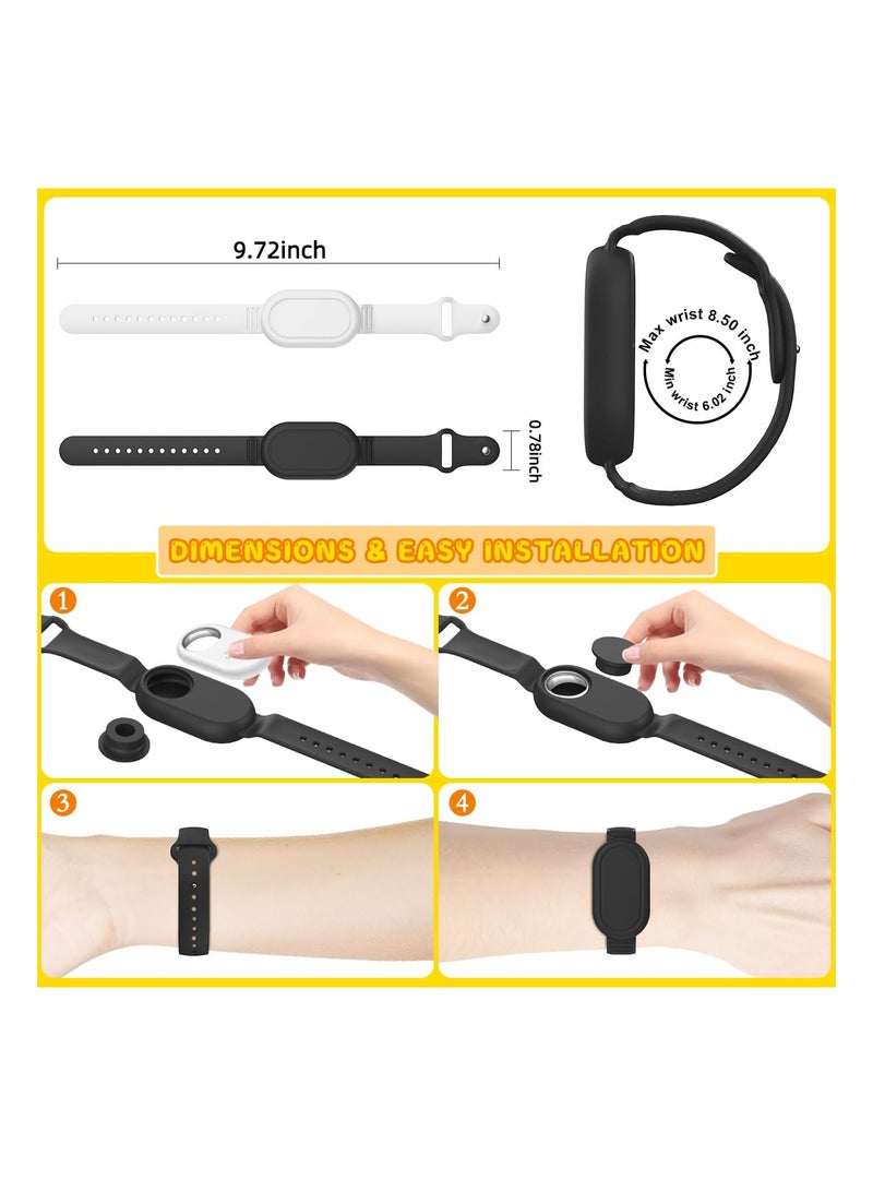 2 Pack Smart Tag 2 Bracelet Waterproof, Silicone Wristband Compatible with Samsung Galaxy SmartTag2 Holder Case, Smarttag 2 Full Cover Watch Band Hidden Accessories (Black+White)