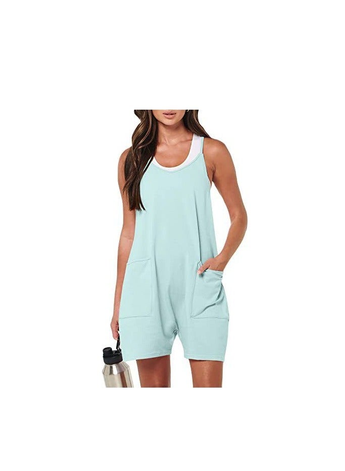 Women's Casual Sleeveless Shorts Jumpsuits with Pockets