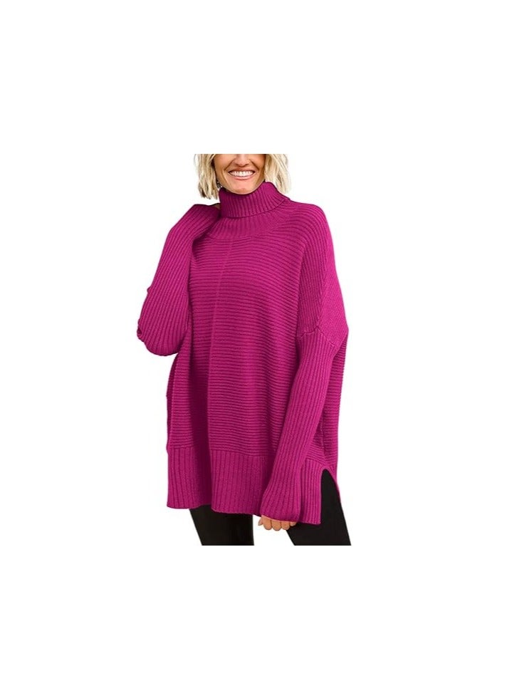 Trendy Oversized Turtleneck Sweater for Women Long Knitted Cozy Pullover Sweaters