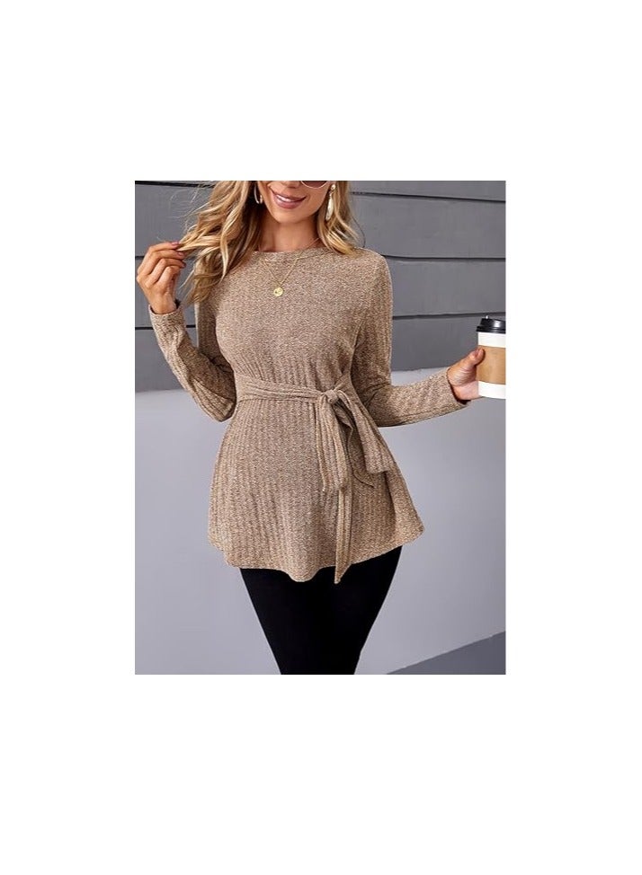 Women's Maternity Shirts Casual Long Sleeve Tie Front Ribbed Knit Pregnancy Tee Top