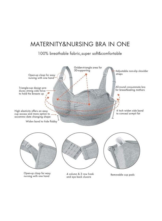 Womens Seamless Sleep Nursing Bra,Breastfeeding Maternity Bra with Remove Bra Pads Extenders Pack of 3