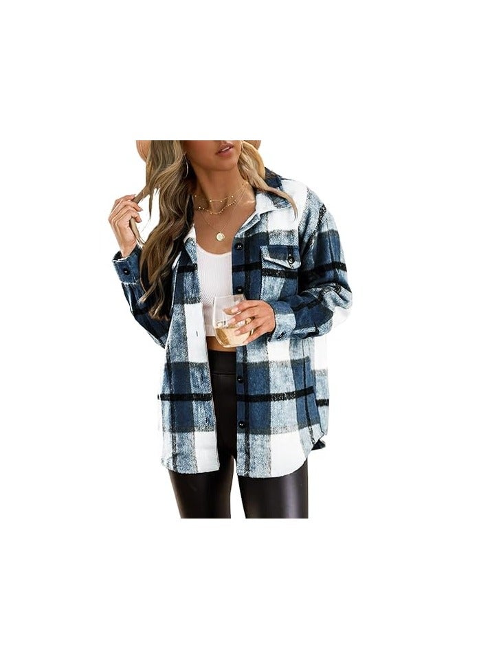 Womens  Shacket Jacket Casual Plaid Wool Blend Button Down Long Sleeve Shirt Fall Clothes Outfits