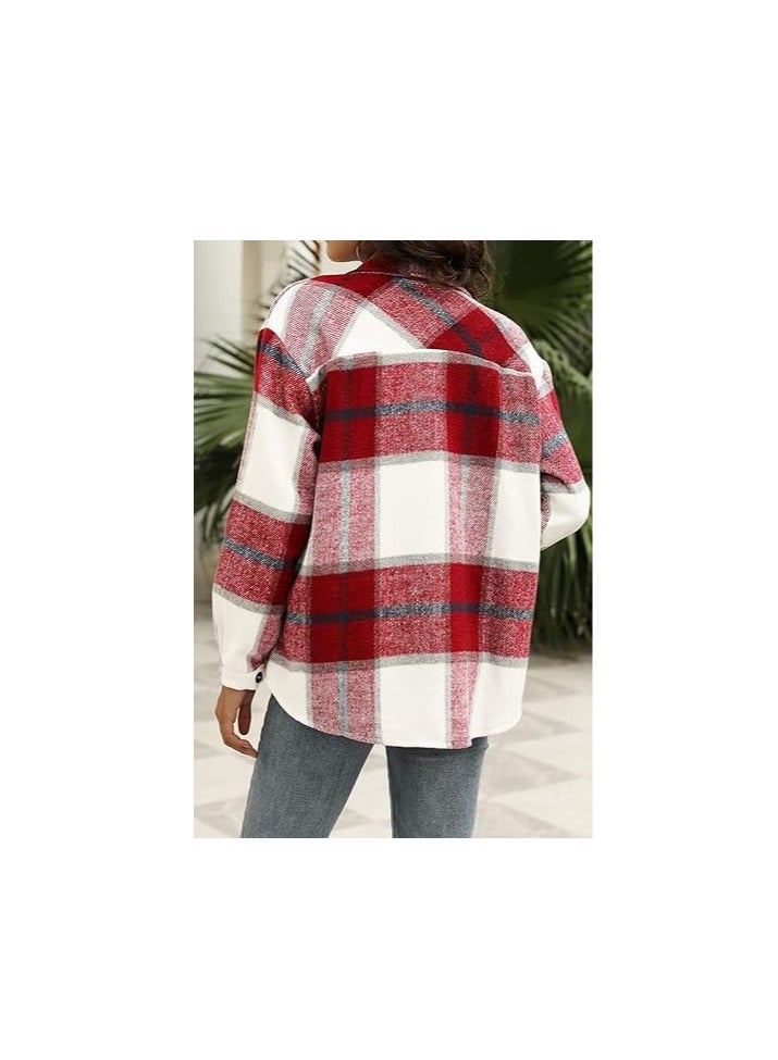 Womens  Shacket Jacket Casual Plaid Wool Blend Button Down Long Sleeve Shirt Fall Clothes Outfits