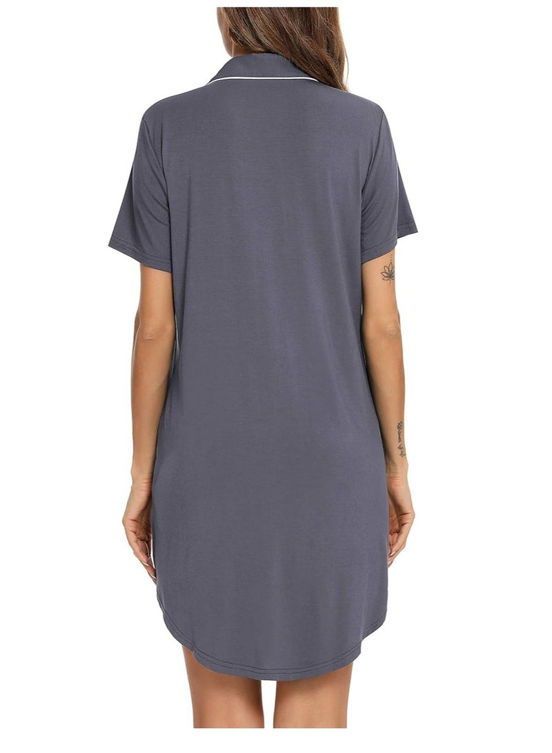 Nightgown for Women Sleep Shirt Short Long Sleeve Sleepwear Boyfriend Nightshirt Button Down Pajama Dress S-XXL
