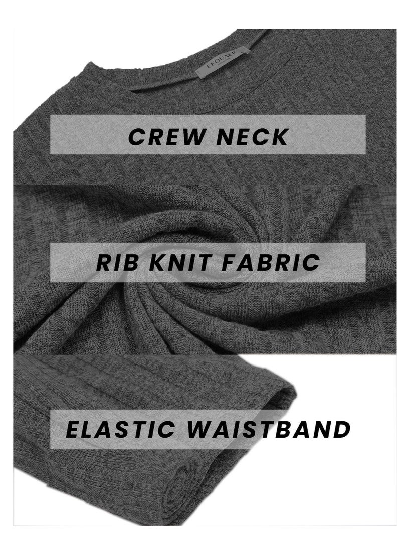 Pajamas 2 Piece Lounge Sets Ribbed Knit Matching Outfits T-shirt Biker Shorts Sleepwear Sweatsuits(Regular&Plus)