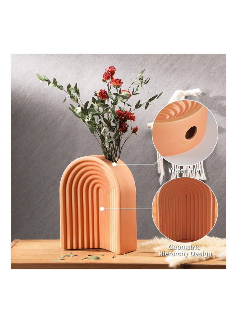 SYOSI Modern Arched Ceramic Vase Home Decor Decorative Boho Artistic Vases for Aesthetic Flower Living Room Fireplace Shelf Mantel Table, Orange