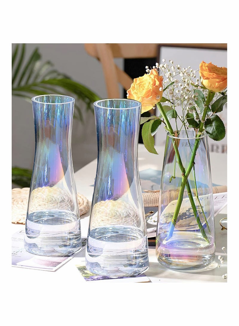 Irised Clear Glass Tall Flower Vase Thick Bottom Large Vases for Centerpieces Flowers Decor 10 Inch Big Decorative Living Room Kitchen Office Home Wedding