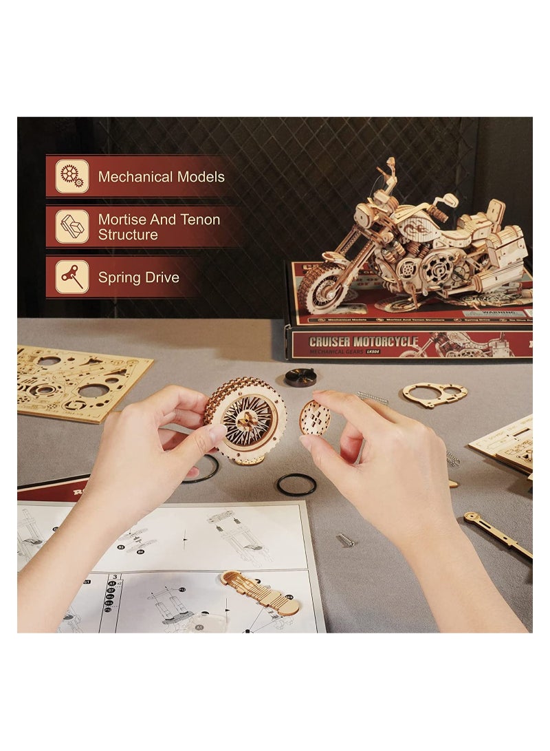 3D Wooden Puzzles Motorcycle Model for Adults to Build Mechanical Wooden Puzzles with Kickstand Birthday for Man/Woman