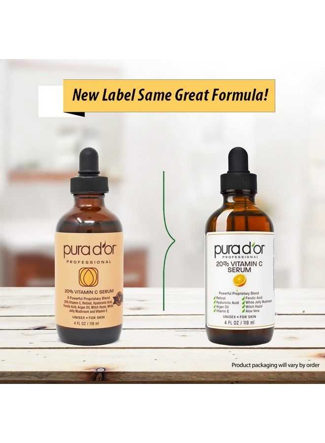 20% Vitamin C Serum (4Oz Best Value) Lightweight Maximum Strength FormulaHyaluronic AcidRetinolProfessional Grade Treatment For Face & EyesDark SpotsAcneWrinklesFor Men & Women