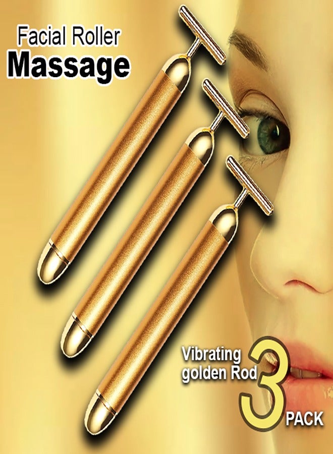 Vibrating Facial Roller Massager Gold, 3pieces