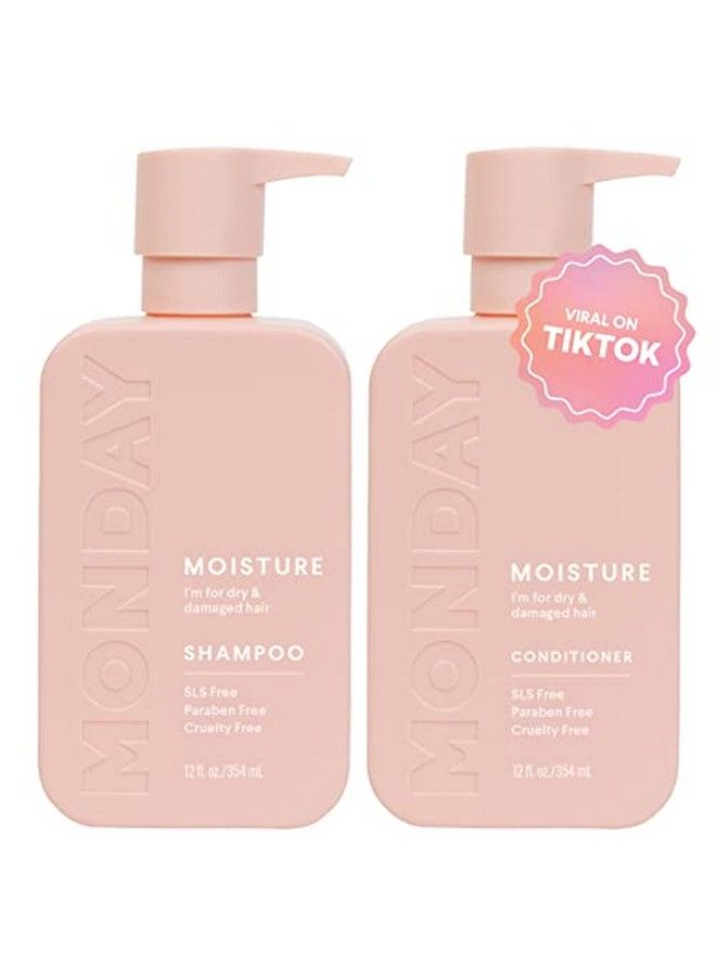 Moisture Shampoo  Conditioner Set 2 Pack 12Oz Each Dry Coarse Stressed Coily & Curly Hair Made From Coconut Oil Rice Protein Shea Butter & Vitamin E 100% Recyclable Bottles