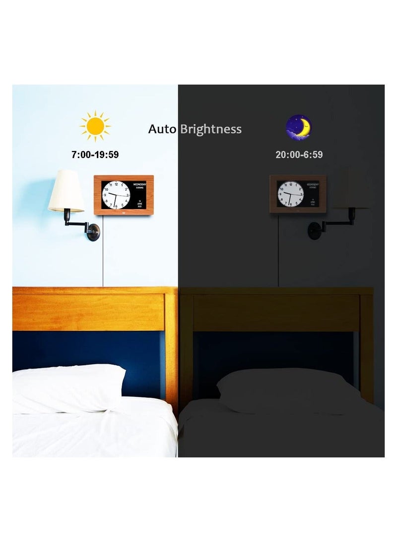 Digital Calendar Clock with Day and Date for Dementia Patients, (7in Woodgrain)Elderly's Friendly Memory Loss High Contrast Extra Large Display