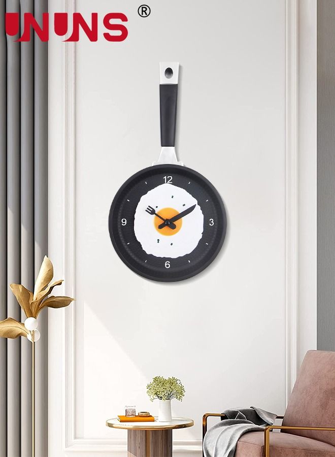 Creative Wall Clock,3D Frying Pan Wall Mounted Clock,Kitchen Decor Fried Egg Shape Pot Design Wall Clock