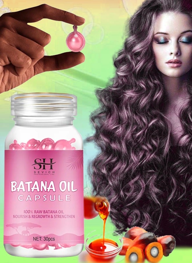 Natural Batana Hair Oil Capsules Raw Batana Oil for Hair Growth Hair Conditioner Oil for Thin Hair Repair Damaged Hair Nourishes Thin Hair Scalp Skin and Hair Growth 30Pcs