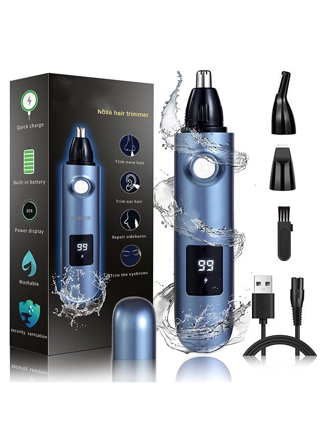 Ear and Nose Hair Trimmer with LED Display, USB Rechargeable Nose Trimmer for Men Women, 3 in 1 Lightweight Waterproof Facial Hair Trimmer with IPX7 Waterproof Dual Edge Blades