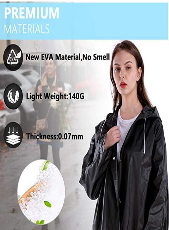 Rain Coats for Adults Reusable 1Pcs Thickened Transparent Light Raincoat with Hood and Elastic Cuff Sleeves EVA Rain Ponchos Rain Jackets Raincoats for Men Women for Family Fishing Travel (Black)