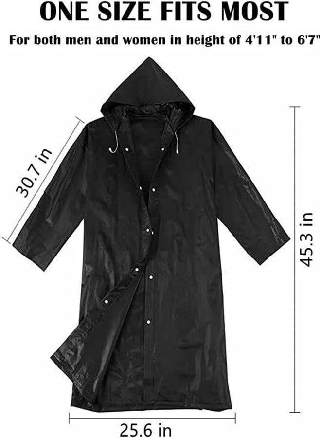 Rain Coats for Adults Reusable 1Pcs Thickened Transparent Light Raincoat with Hood and Elastic Cuff Sleeves EVA Rain Ponchos Rain Jackets Raincoats for Men Women for Family Fishing Travel (Black)