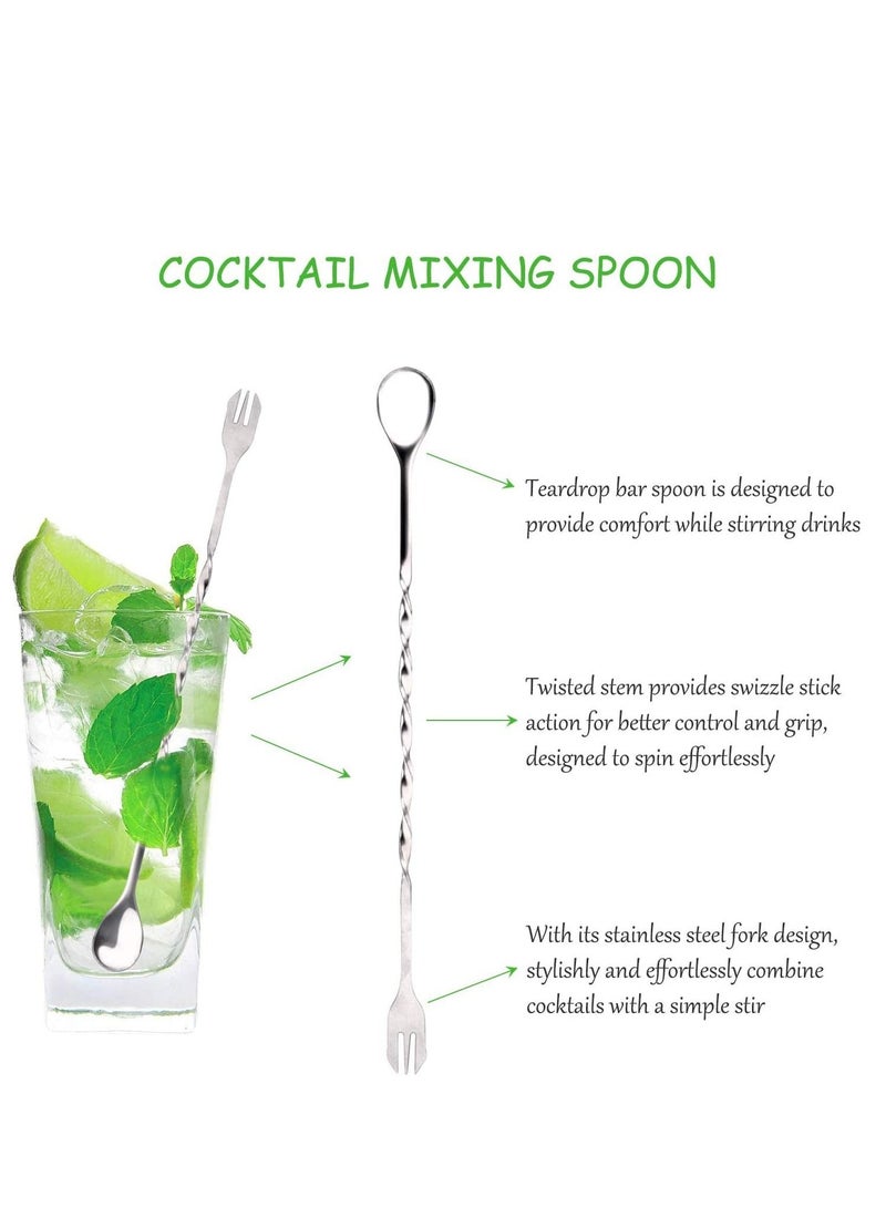 Cocktail Bar Tools, 4 Pack Stainless Mixing Spoon Double Jigger Ice Muddler Lemon Fruit Grater Strainer