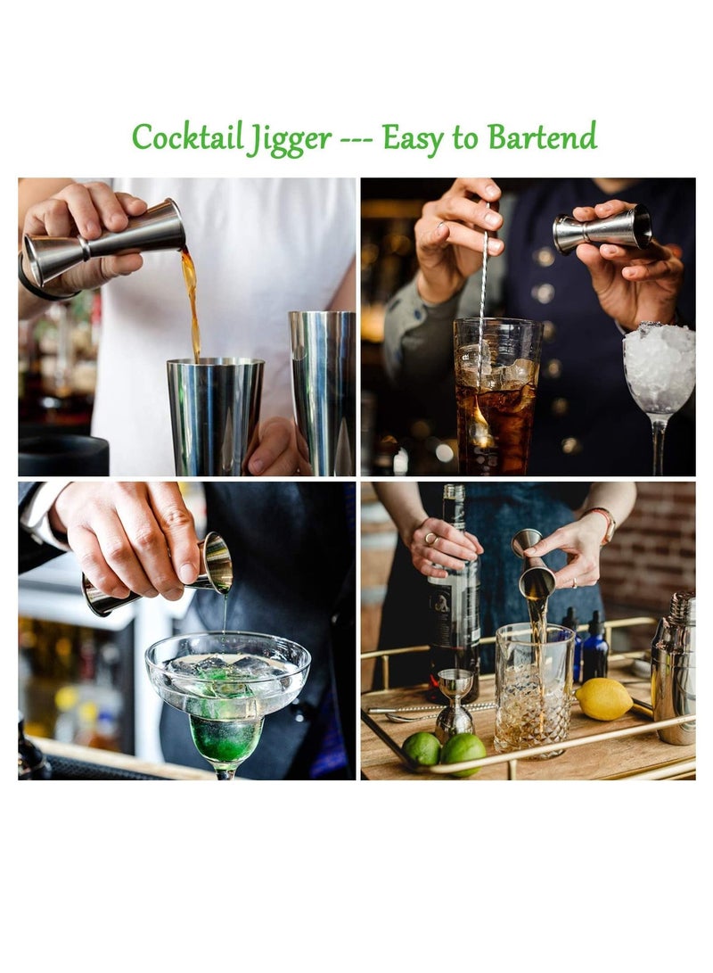Cocktail Bar Tools, 4 Pack Stainless Mixing Spoon Double Jigger Ice Muddler Lemon Fruit Grater Strainer