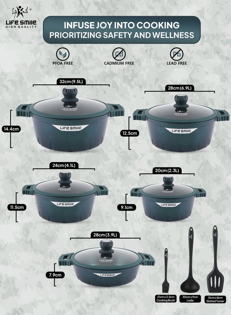 Cookware Set 13 pieces - LIFE SMILE Pots and Pans set Granite Non Stick Coating 100% PFOA FREE, Induction Base Cooking Set include Casseroles & Shallow Pot & Fry Pans & Silicone Utensils