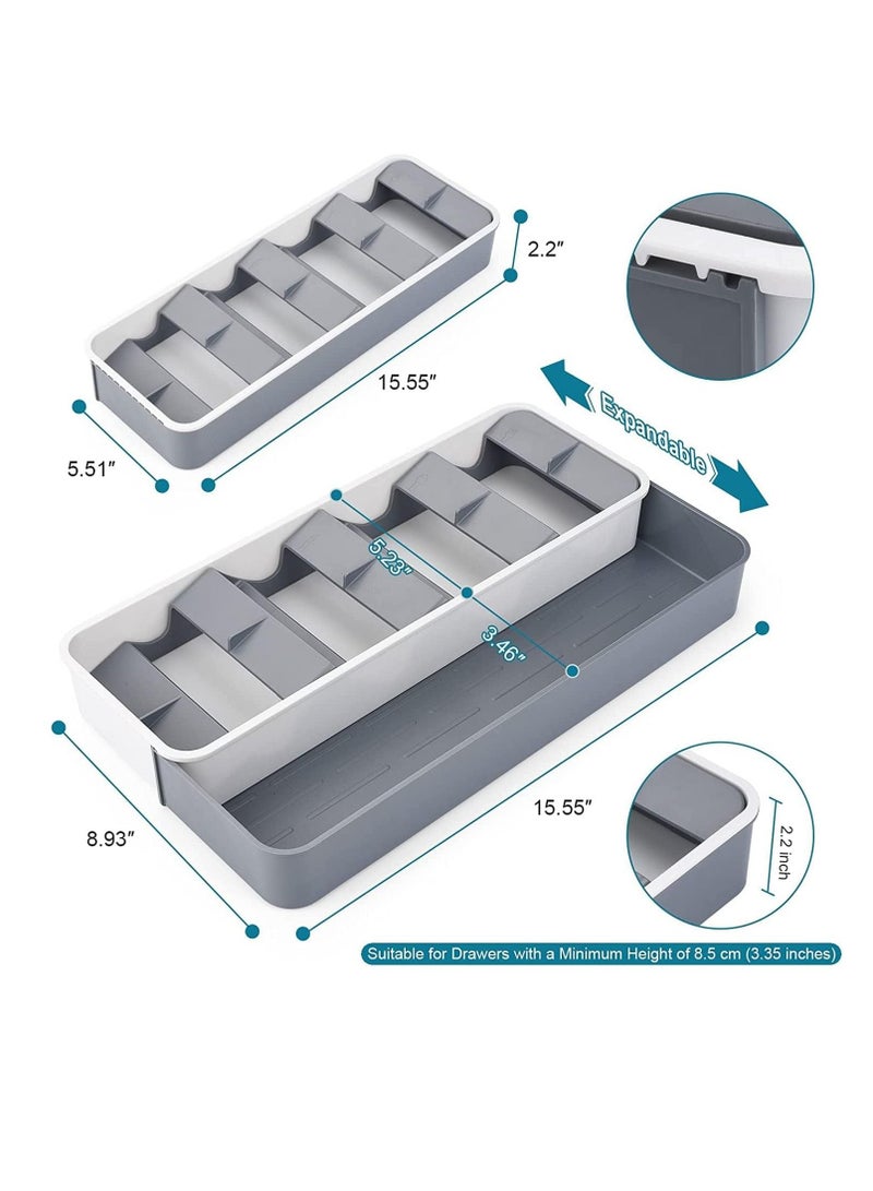 Kitchen Drawer Organizer, Silverware Organizer Storage Tray, Compact Cutlery Expandable for Holding Flatware Spoons Forks