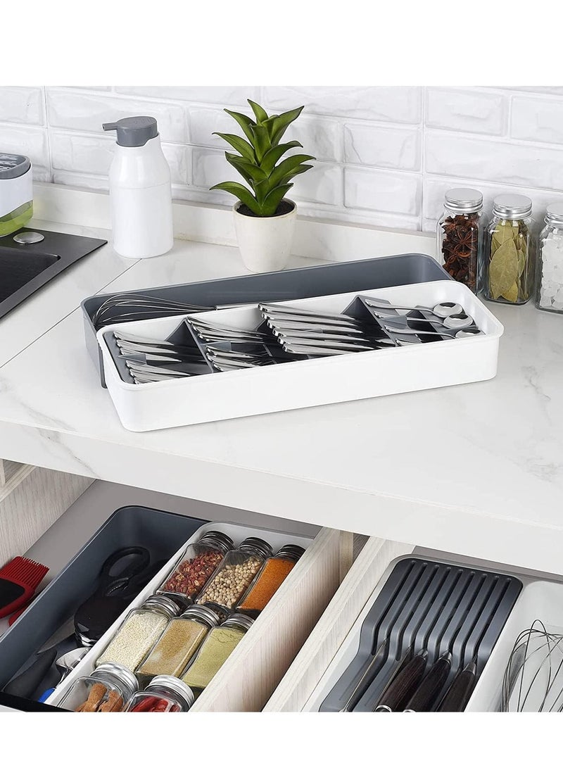 Kitchen Drawer Organizer, Silverware Organizer Storage Tray, Compact Cutlery Expandable for Holding Flatware Spoons Forks