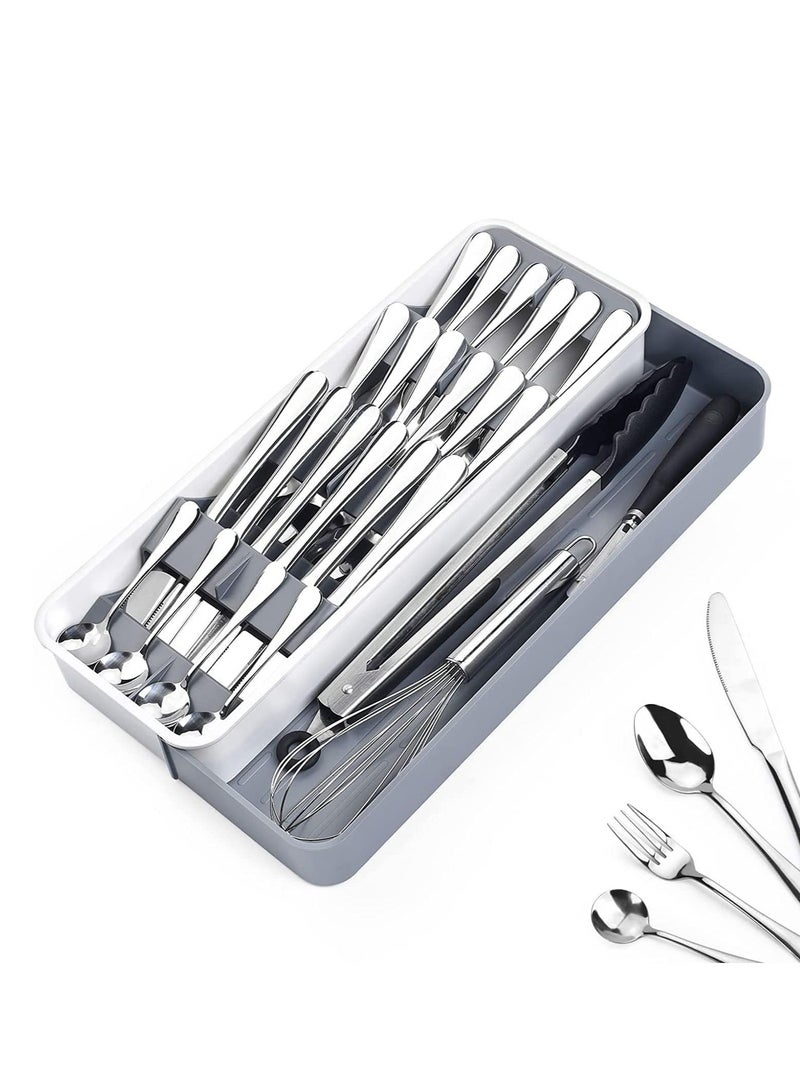 Kitchen Drawer Organizer, Silverware Organizer Storage Tray, Compact Cutlery Expandable for Holding Flatware Spoons Forks